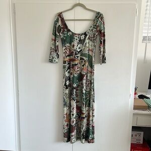 Novella Royale sage floral print Midi Dress Sz S